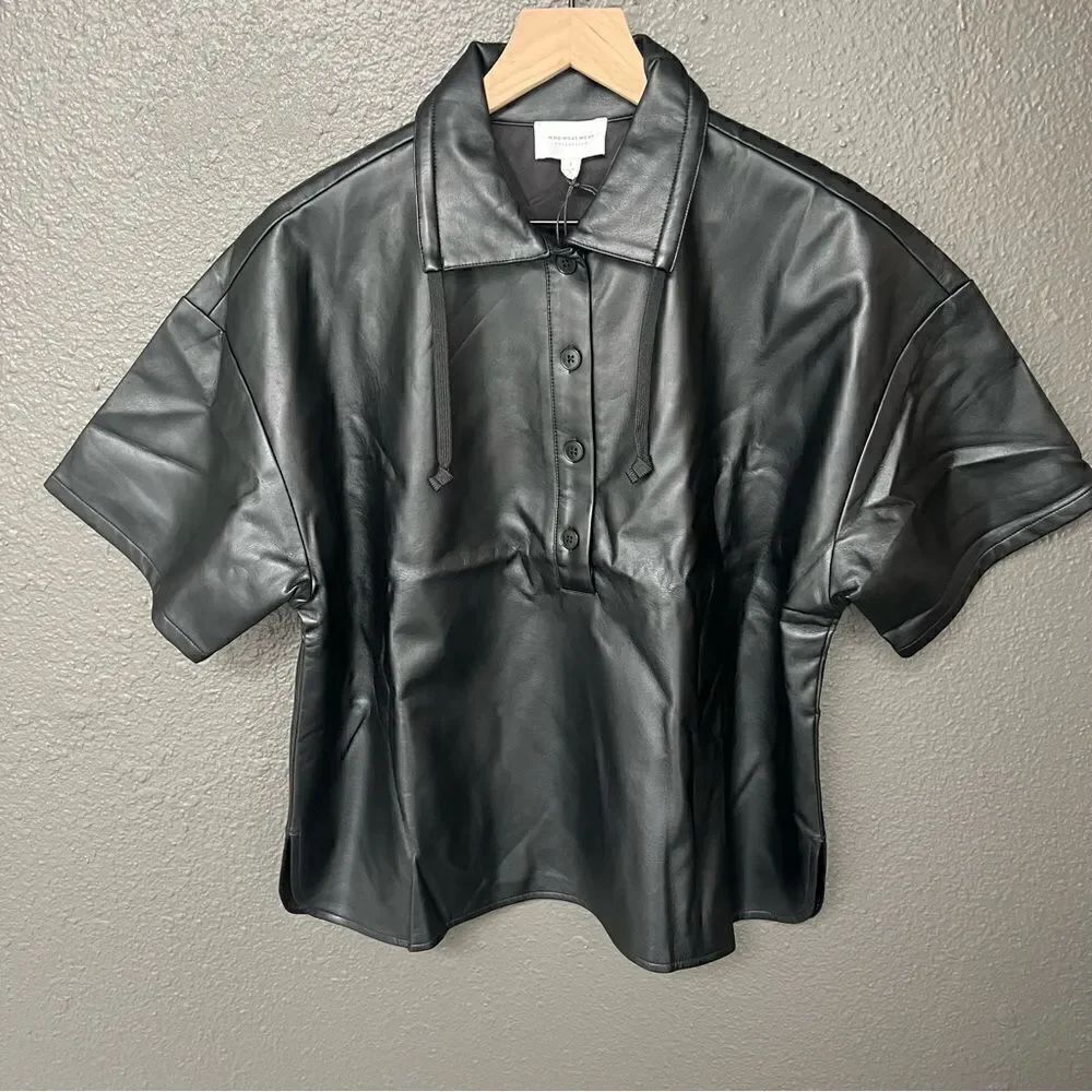 WHO WHAT WEAR collection Nadia vegan-leather pullover top